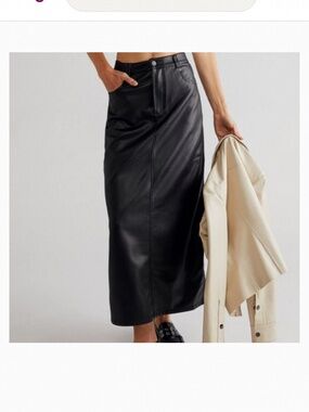 Free People $128 City Slicker Size 2 Black Soft Vegan Leather Maxi Skirt